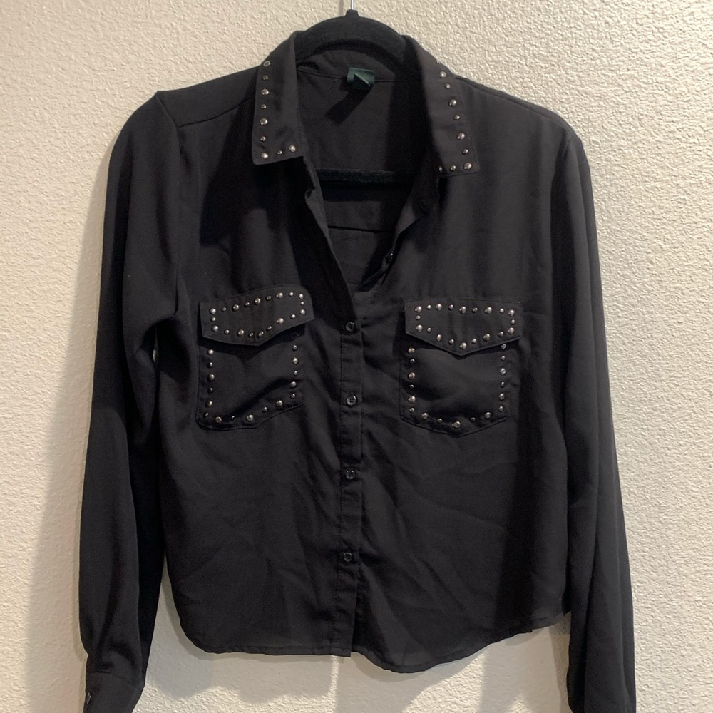 Black sheer button down